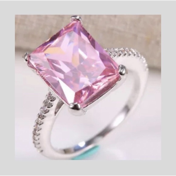 STERLING SILVER PINK & WHITE RADIANT RING - Picture 2 of 8